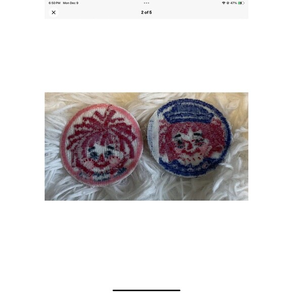 Raggedy Ann & Andy Sew On Embroidered Round Patch Vintage Set Of 2 - Picture 2 of 5